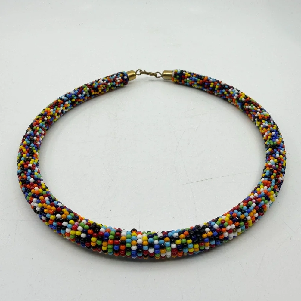 Multicolor Seed Bead Collar Necklace Boho Statement Festival Layering Gift Chic